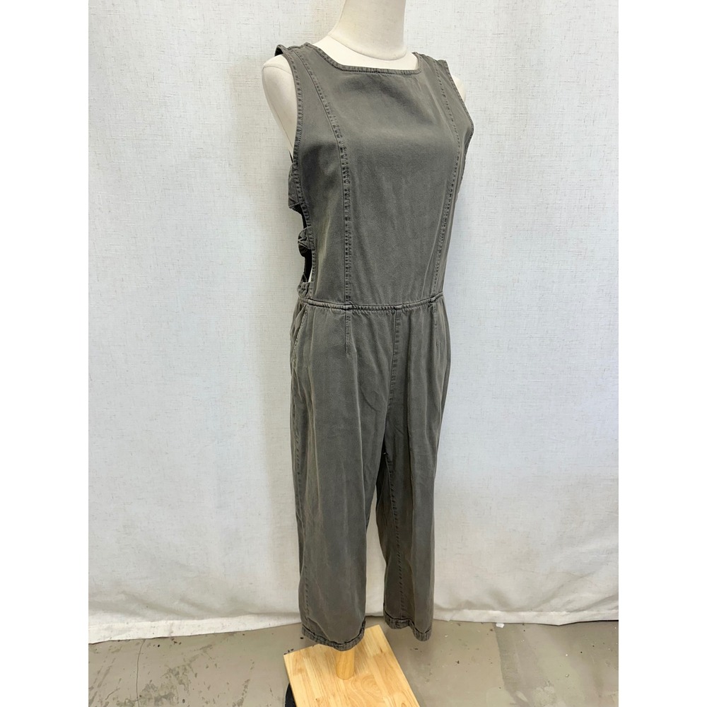 Free People 100% Cotton Gray Sleeveless Cutout Utility Jumpsuit Womens Size S